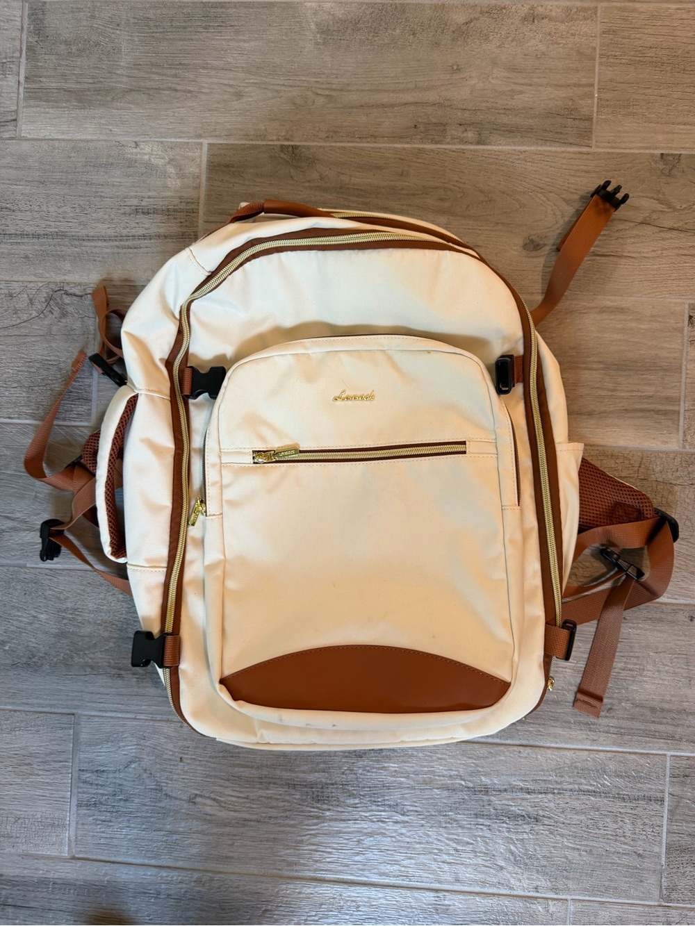Cream and Tan travel Backpack - Cream/Tan Travel Bag